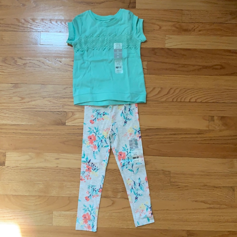 Carter’s girls outfit, NWT, shirts & legging, 4T